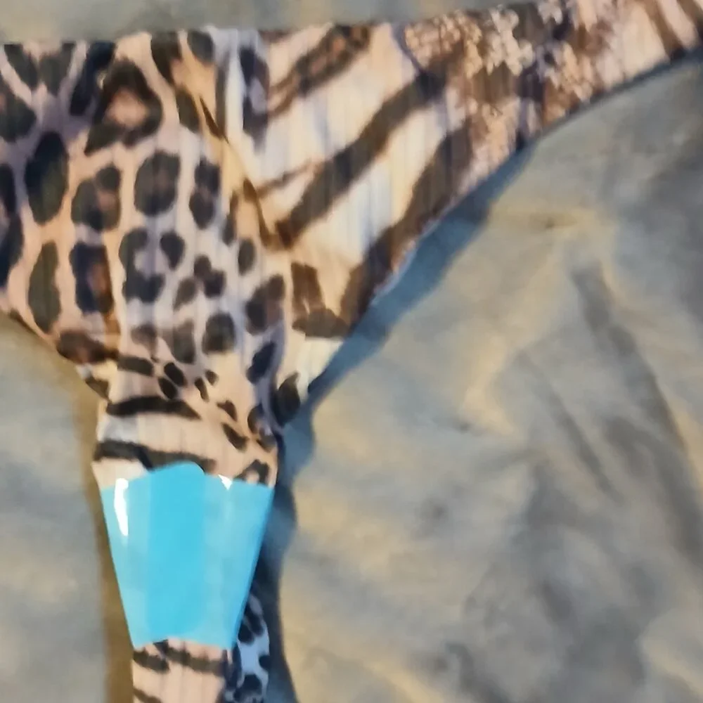 Asos Design Women's Leopard M&M Rib High Leg Thong Bikini Bottom SZ 8 - Picture 3 of 6